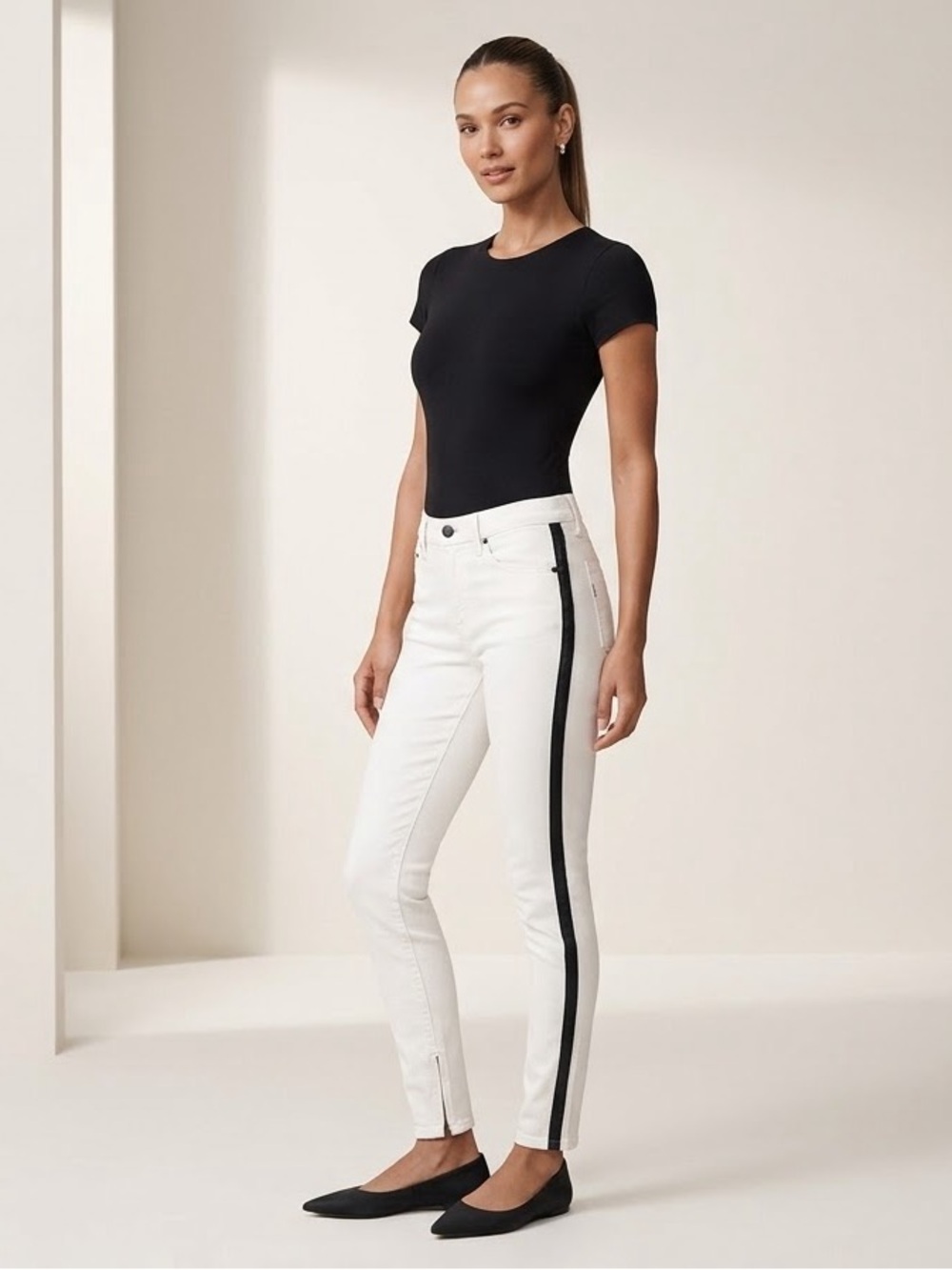 Rag & Bone  White Skinny Jeans with Black Side Stripe